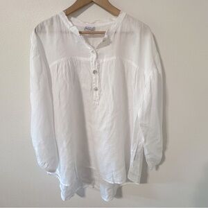 Pure Match USA Linen Popover Peasant Top White Mother Pearl Button 3/4 Sleeve-M